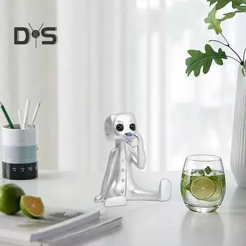 Статуэтка робота для психического здоровья, статуэтка пьющего робота из смолы, настольный приятель, компаньон по беспокойству, украшение для книжной полки дома или офиса серебряный