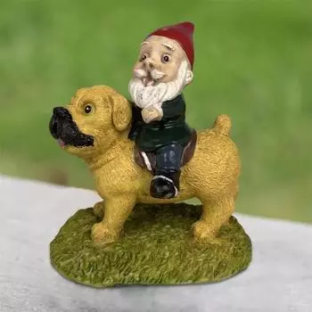 Статуэтка садового гнома, смоляная статуэтка верховой собаки-карлика, расписанная вручную, украшение в виде карлика для украшения садового горшка на открытом воздухе коричневый