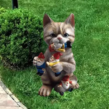 Статуэтка садовой кошки - внутренняя/наружная скульптура для дома, сада, патио, террасы, крыльца