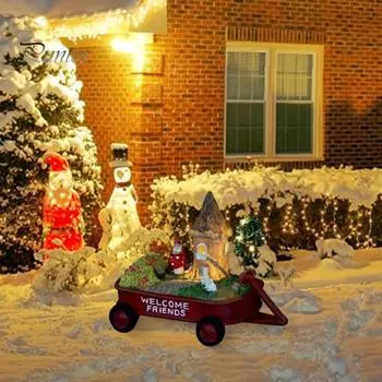 Статуэтка Санты, солнечный свет, мультяшный Санта-Клаус, кролик, скульптура, декоративная подсветка, садовая статуэтка для уличной клумбы, дорожки красный