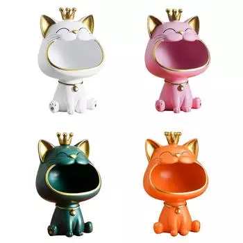 Статуэтка счастливого кота, украшение для стола, смоляная коробка для ключей со смеющимся котом, креативный контейнер для мелких предметов, милые аксессуары для хранения на рабочем столе белый