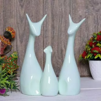 Статуэтка Счастливый Олень Семья Отделка под пианино Керамические фигурки Пара оленей Декоративная статуэтка - 25 см (Полирезин, зеленый)