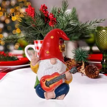 Статуэтка сидящего гнома, садовая статуэтка гнома из смолы с музыкальным инструментом, расписанная скульптура гнома для домашнего и наружного декора разноцветный