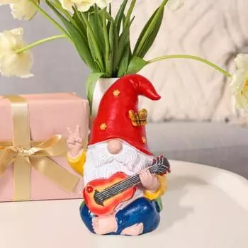 Статуэтка сидящего гнома, садовая статуэтка гнома из смолы с музыкальным инструментом, расписанная скульптура гнома для домашнего и наружного декора разноцветный