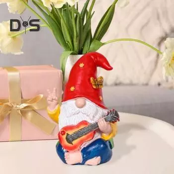 Статуэтка сидящего гнома, садовая статуэтка гнома из смолы с музыкальным инструментом, расписанная скульптура гнома для домашнего и наружного декора разноцветный