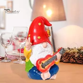 Статуэтка сидящего гнома, садовая статуэтка гнома из смолы с музыкальным инструментом, расписанная скульптура гнома для домашнего и наружного декора разноцветный