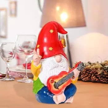 Статуэтка сидящего гнома Yousheng, садовая статуэтка гнома из смолы с музыкальным инструментом, расписанная скульптура гнома для домашнего и наружного декора