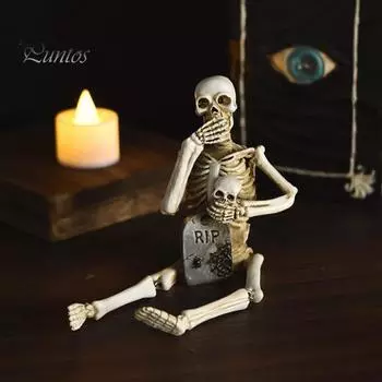 Статуэтка скелета на Хэллоуин из 3 частей, см., говори, слышишь, не слышишь зла, статуэтка скелета из смолы, готические скульптуры скелета с надгробием в виде тыквы для домашнего декора Skull