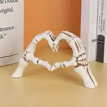 Статуэтка скелета руки из смолы, фигурка руки в форме сердца, скульптура жеста для домашнего рабочего стола, романтические украшения для пальцев на тему любви чёрный