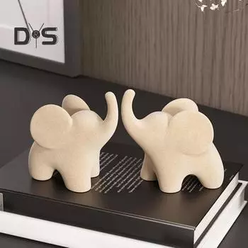 Статуэтка слона, мини-фигурка слона из смолы, белый флокированный слон, центральный элемент стола для домашнего офиса, книжной полки, подставки под телевизор, декор белый