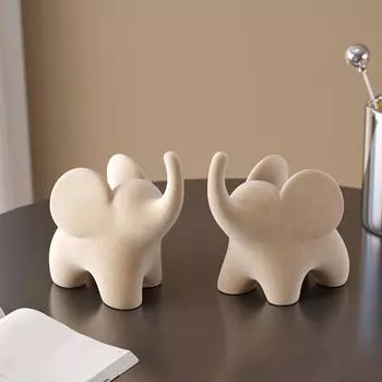 Статуэтка слона Миниатюрная фигурка слона из смолы Белый флокированный слон Настольный центральный элемент для