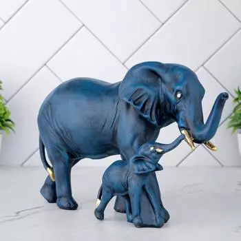 Статуэтка слона на удачу, предмет интерьера для гостиной и подарки (синий) синий