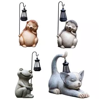 Статуэтка солнечного ежа с уличным освещением на солнечной батарее, забавная скульптура животного из смолы, садовая статуэтка солнечного ежа для декора двора и патио A