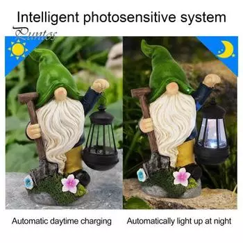 Статуэтка солнечного садового гнома со светодиодным фонарем, водонепроницаемая смоляная статуэтка эльфа-гнома, скульптура для украшения крыльца, двора, газона, орнамент красный