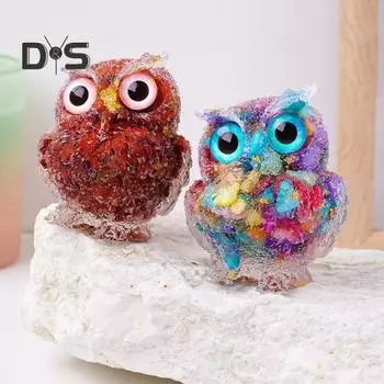 Статуэтка совы из натурального хрусталя, статуэтка совы из смолы ручной работы, наполненная хрустальными камнями, настольное украшение в виде совы для домашнего офиса, автомобиля, исцеление рейки белый