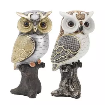 Статуэтка совы, статуэтка совы из смолы, стоящая на пне для украшения крыльца дома, патио, газона, двора Silver Belly