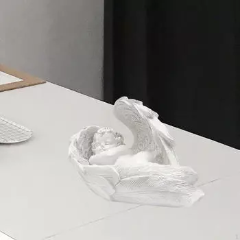 Статуэтка спящего ангела из смолы, белая, подарок на день рождения, декоративная настольная скульптура для