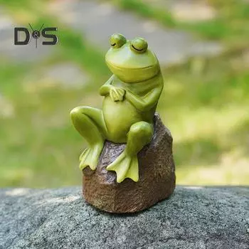 Статуэтка спящей лягушки для сада, лягушка из смолы, украшение для улицы, водонепроницаемая лягушка на камне, фигурка для патио, газона, двора, горшечных растений, декор Frog