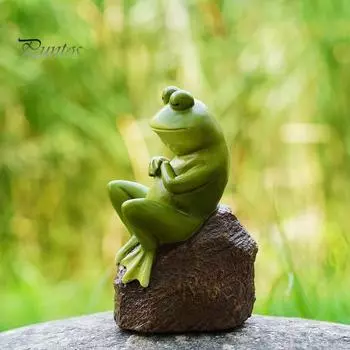 Статуэтка спящей лягушки для сада, лягушка из смолы, украшение для улицы, водонепроницаемая лягушка на камне, фигурка для патио, газона, двора, горшечных растений, декор Frog