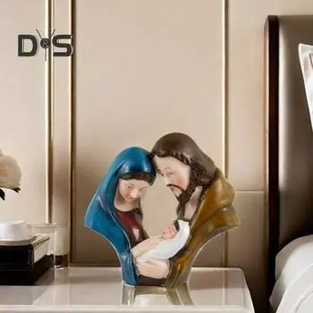 Статуэтка Святого Семейства Рождество Адвент Статуэтка из смолы Иосиф Дева Мария Иисус Рождение Иисуса Скульптура Домашний Офис Украшение Рабочего Стола Орнамент A