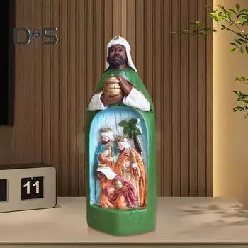 Статуэтка трех волхвов, рождественский вертеп, сцена рождения Иисуса, волхвы, смоляная статуэтка, скульптура, рождественское украшение для рабочего стола, орнамент L зелёный