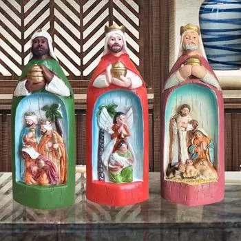 Статуэтка трех волхвов Рождество Адвент Рождение Иисуса Сцена Волхвы Статуэтка из смолы Скульптура Рождество L зелёный