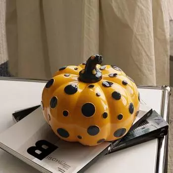 Статуэтка тыквы в горошек, коллекционная скульптура тыквы из смолы, яркое цветное украшение для стола в виде тыквы для гостиной, спальни, обеденного стола L белый