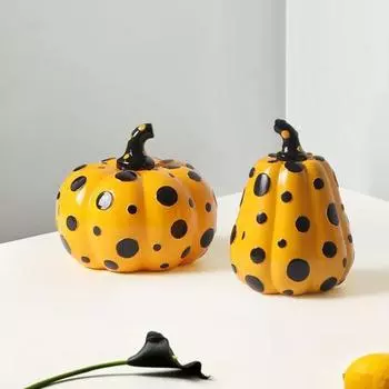 Статуэтка тыквы в горошек, коллекционная скульптура тыквы из смолы, яркая цветная настольная тыква L жёлтый