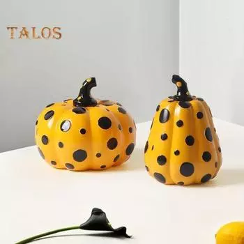 Статуэтка тыквы в горошек, коллекционная скульптура тыквы из смолы, яркое цветное украшение для стола в виде тыквы для гостиной, спальни, обеденного стола L жёлтый