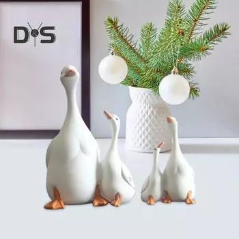 Статуэтка утки из смолы, мать и ребенок, белая скульптура утки, украшение для дома и улицы, украшение для семьи, для сада, газона, подарок родителям S