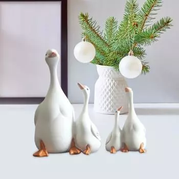 Статуэтка утки из смолы, мать и ребенок, белая скульптура утки, украшение для дома и улицы, украшение для семьи, для сада, газона, подарок родителям S
