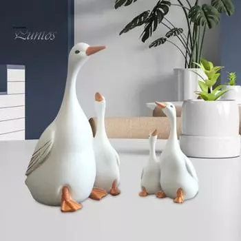 Статуэтка утки из смолы, мать и ребенок, белая скульптура утки, украшение для дома и улицы, украшение для семьи, для сада, газона, подарок родителям S