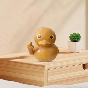 Статуэтка утки со средним пальцем, деревянная текстура, маленькая желтая утка, поводок, скульптура, модель животного, домашний офис, книжная полка, украшение для рабочего стола, орнамент S B