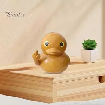 Статуэтка утки со средним пальцем, деревянная текстура, маленькая желтая утка, поводок, скульптура, модель животного, домашний офис, книжная полка, украшение для рабочего стола, орнамент S B