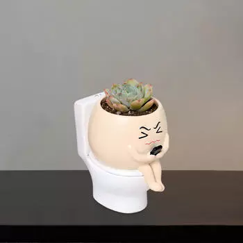 Статуэтка в виде кашпо «Сидящая на унитазе» 10,5x9x13 см, очаровательное универсальное украшение из смолы для столешницы