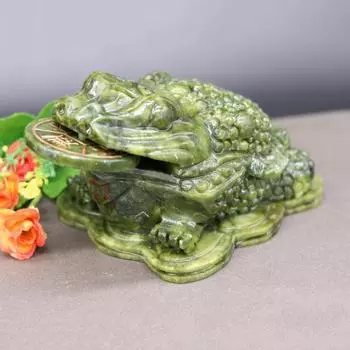 Статуэтка жабы из нефрита Yousheng Faux Jade Golden, фен-шуй, украшение в виде лягушки богатства с монетой во рту, статуэтка жабы богатства и удачи зелёный