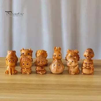 Статуэтка животного зодиака ручной работы из дерева китайские знаки зодиака многофункциональный мини-украшение стола со знаком зодиака подарок для любителей знаков зодиака E