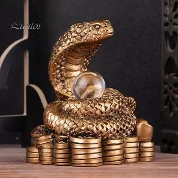 Статуэтка змеи из смолы, старинная китайская зодиакальная талисманная модель змеи, удачи, мини-статуэтка животного, скульптура, украшение для рабочего стола по фен-шуй A красный/бронзовый