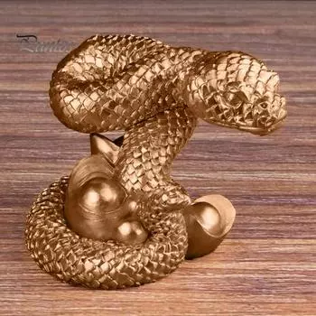 Статуэтка змеи китайского зодиака, коллекционная статуэтка змеи богатства из смолы 2025 года, украшение по фен-шуй для домашнего стола, книжной полки, декор A золотистый