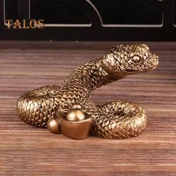 Статуэтка змеи китайского зодиака, коллекционная статуэтка змеи богатства из смолы 2025 года, украшение по фен-шуй для домашнего стола, книжной полки, декор A золотистый