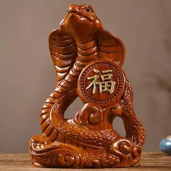 Статуэтка змеи китайского зодиака, маленькая деревянная фигурка животного фэн-шуй, 2025 лунный Новый год, скульптура змеи, домашний офис, декор для удачи, успеха, богатства 8 cm