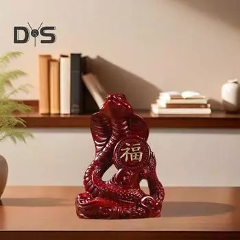 Статуэтка змеи китайского зодиака, маленькая деревянная фигурка животного фэн-шуй, 2025 лунный Новый год, скульптура змеи, домашний офис, декор для удачи, успеха, богатства 8 cm темно-красного