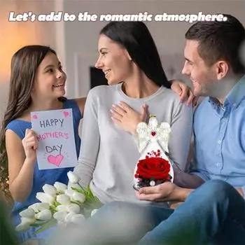 Статуэтки Ангела Розы для женщин Вечные настоящие розы в стеклянном куполе Сохраненные цветы Стеклянный ангел Романтический подарок на День матери Рождество День рождения светло-синий