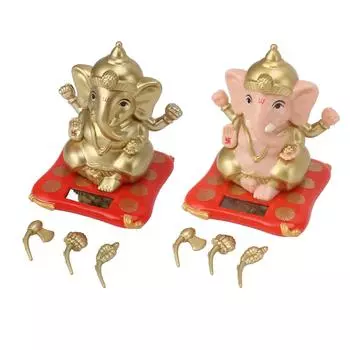 Статуэтки бога-слона Ганеши, работающие на солнечной энергии, индийская фигурка идола Ганеши для приборной панели автомобиля, домашний декор Gold