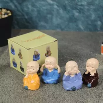 Статуэтки Будды-монаха из смолы, маленькие, разноцветные, набор из 4 шт.