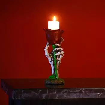 Статуэтки и миниатюры Till Death Love Theme Декоративный подсвечник Череп, держащий розу Подсвечник Украшение стола