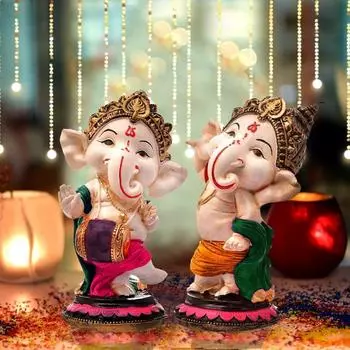 Статуэтки маленького стоящего Ганеши из смолы ручной работы для домашнего декора - (Набор из 2 предметов, разноцветный)