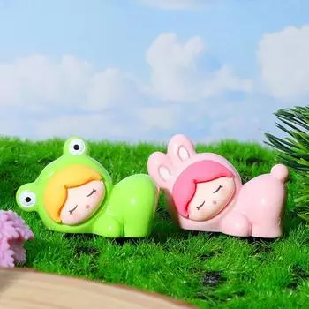 Статуэтки Миниатюры Милые спящие куклы Животные Микропейзажные украшения Для украшения дома Аксессуары для офисного стола зелёный