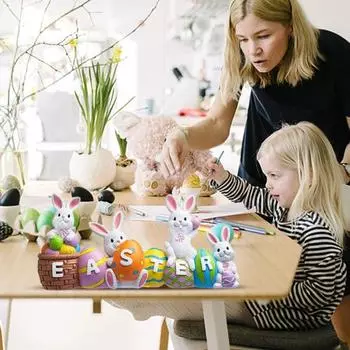 Статуэтки пасхального кролика в виде яйца, статуэтка весеннего кролика из смолы, расписанная вручную, центральное украшение для стола Rabbit