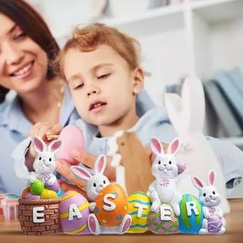 Статуэтки пасхального кролика в виде яйца, статуэтка весеннего кролика из смолы, расписанная вручную, настольная центральная часть для декора книжной полки дома в саду Rabbit